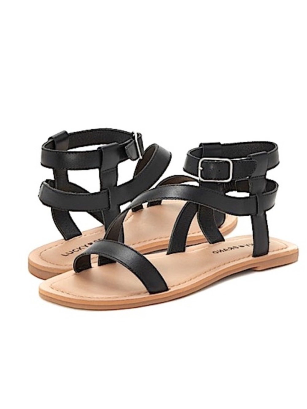 Lucky Brand Black Strappy Ankle Buckle Sandals - Picture 5 of 8
